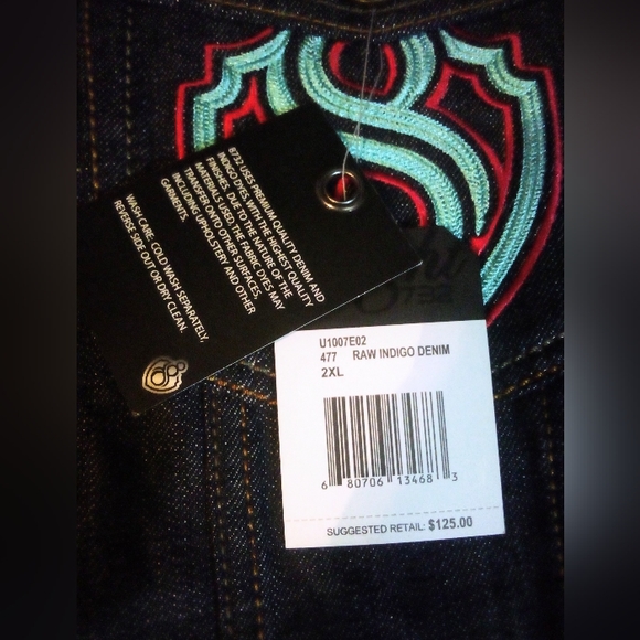 8732 Motor Club (Young Jeezy) Raw Denim Embroidered Hip Hop Jacket Men 2XL Blue - Picture 6 of 16